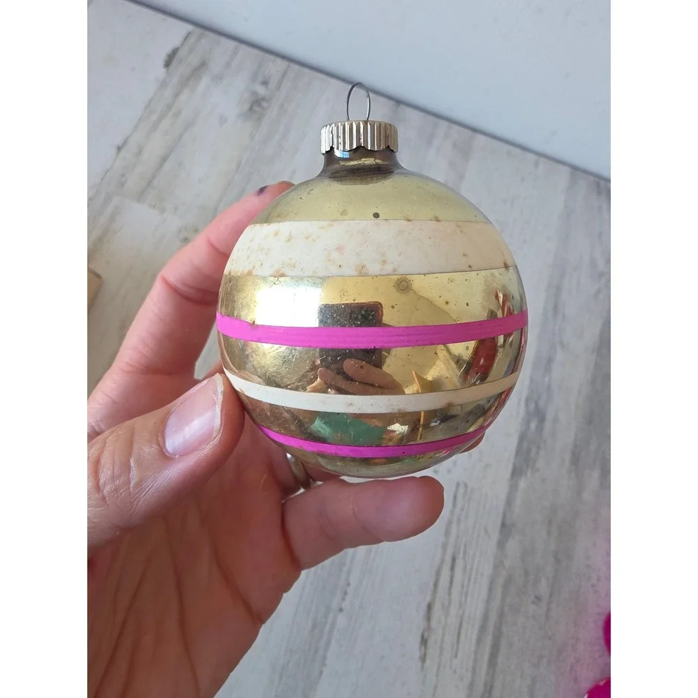 Vintage shiny Brite ornament matte ornament Pink gold Xmas tree